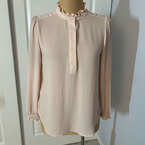 LOFT Tops - Loft Ruffle Light Pink Long Sleeve Blouse Small